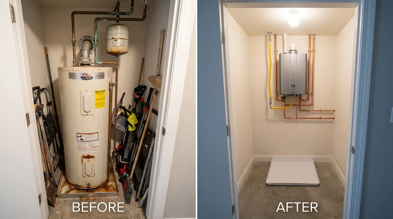 Tank water heater versus wall-mounted tankless unit comparison for Taylor, NE homeowners